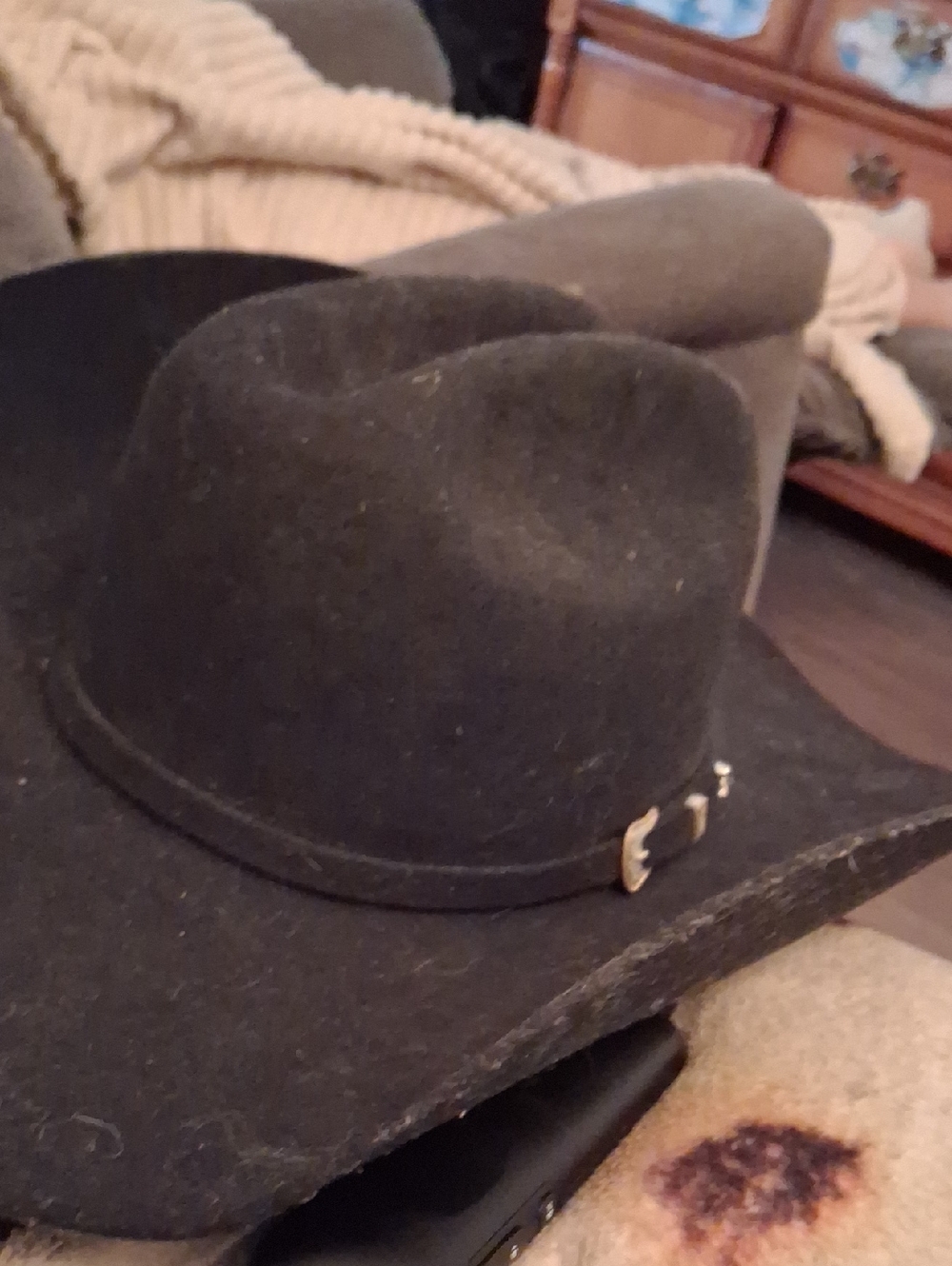 Black Felt Cowboy Hat with Silver Buckle